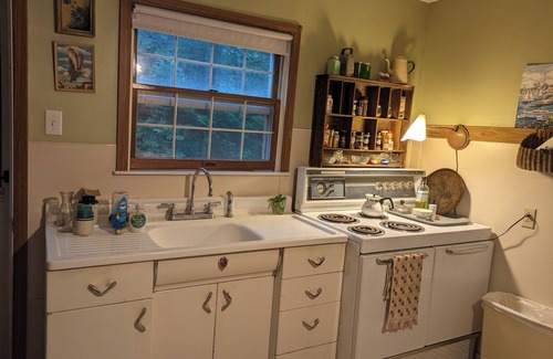 Putnam Station Cottage | Direct lakefront cottage with wood burning fireplace in great room. Pet friendly