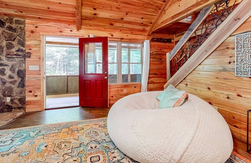 Blue Ridge Cabin | Dog-friendly 2-story cabin with outdoor fireplace, pavilion, patio, W/D, & AC