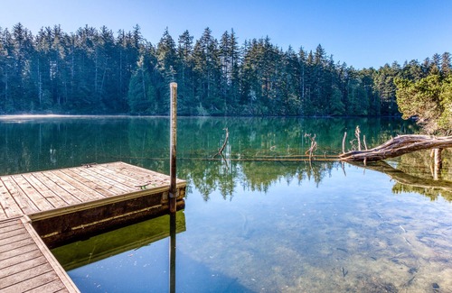 Dunes City House | Dog-Friendly Home with Expansive Deck with Hot Tub and Dock on Woahink Lake