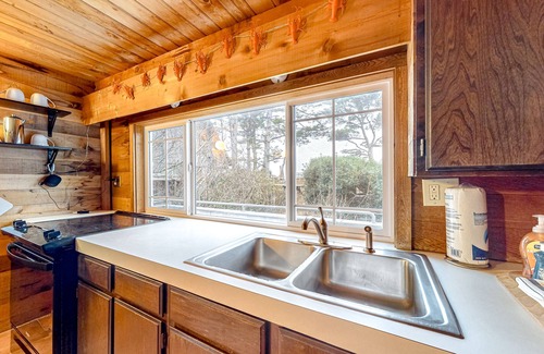 Neskowin House | Dog-friendly home with wetlands view, deck, fireplace, outdoor shower