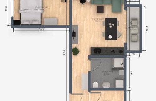 Meppen Apartment | EcoCube 442 - Balkon, 2Zimmer, Waschmaschine, Schlafsofa