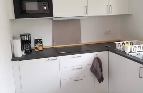 Steinhoefel Apartment | Ehemalige Bibliothek: Küche Kamin Netflix Hofladen