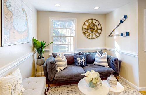 Dennis House | Elegant home steps from Flax Pond with great yard & 3 patios, near beaches