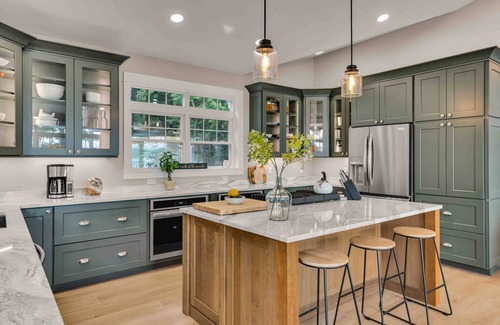 Orland House | Elegant lakefront home near Bar Harbor & Acadia with modern kitchen, lake views