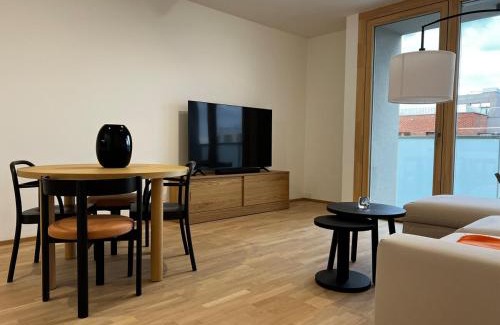Smichov Apartment | Elegant Prague Flat with Balcony, Workspace, Garage