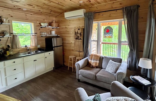 Canterbury Cabin | Elevated cabin nestled among the trees, and the Saint John River. Pet friendly.n