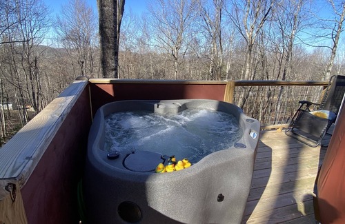 Piper Gap Cabin | Elevated eclectic yurt with wrap-around porch, hot tub, and mountain view!