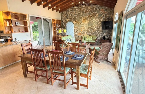 Estate Chocolate Hole and Great Cruz Bay Villa | Experience the enchanting allure of La Collina – a stunning home that boasts breathtaking sunset views & ocean views, a refreshing pool, and air conditioning. Elevate your lifestyle in this picturesque retreat!