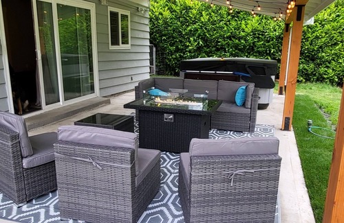 Port Angeles East House | Eye-catching Home and Yard w/Luxurious Hot Tub, Patio, and Private Trail Access