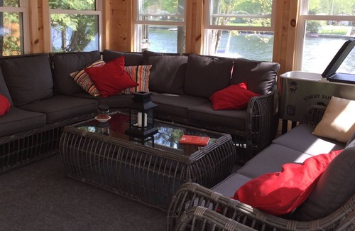 Washago House | Family sized cottage with dock,deck,gazebo,firepit,small sandy beach.