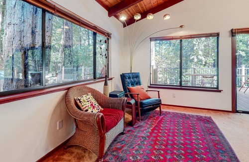 Cazadero House | Forested home near the river with a hot tub, deck, playground, & washer/dryer