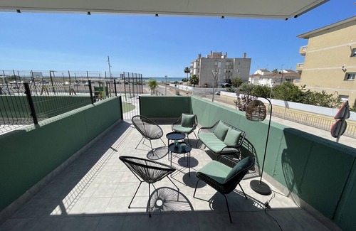Vallpineda Apartment | Frontline apartment with pool & parking and incredible views on quiet beach