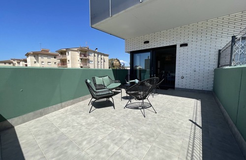 Vallpineda Apartment | Frontline apartment with pool & parking and incredible views on quiet beach