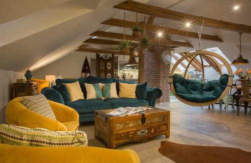 Prague 1 Apartment | Gigantic Boho Chic 3 Bedroom 3 Bathroom Loft with Hanging Chair