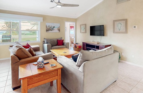 Long Meadow House | Golf course-view retreat with a private, heated pool, lanai, AC, & washer/dryer