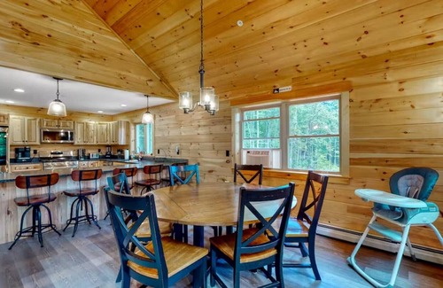 Carrabassett Valley Cabin | Gorgeous dog-friendly cabin with great view, deck, hot tub, & gas fireplace