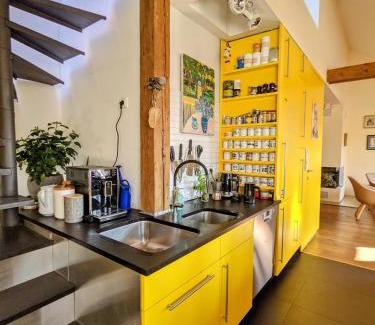 Zizkov House | Guestrooms, rooftop with garden, spacious living room, character and fireplace