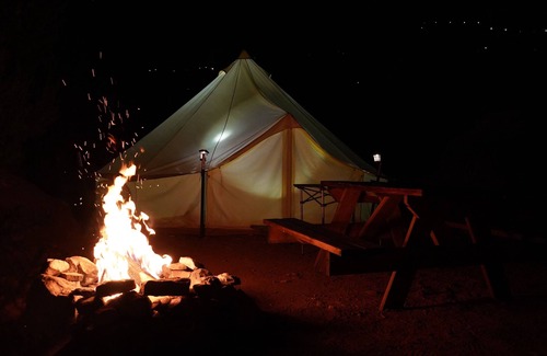 Colorado City RV Rental | Heated/cooled king size glamping tent at Zion View Camping!