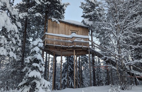 Arvidsjaur House | High in the trees in northern Sweden with lake views and moose under the terrace