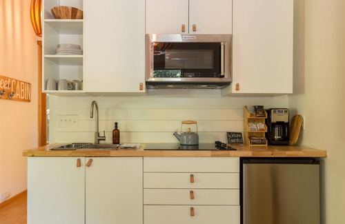 Asheville Cabin | Hip New Scandi cabin + Airstream, hot tub, fire pit, creekside, Uber downtown.