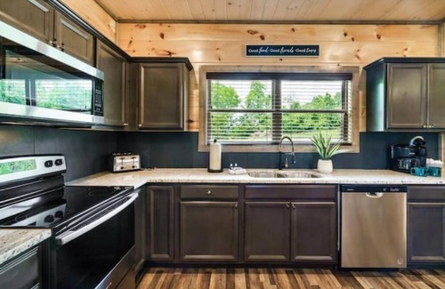 Sevierville Cabin | HUGE Fire Pit, Flat Roads, Pets OK, Stadium Theater, Hot Tub, 350mb WIFI