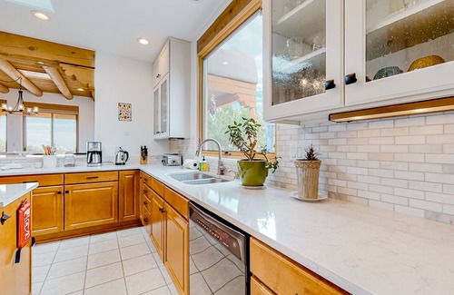 Canoncito House | Idyllic mountain-view retreat with luxe interior & private sunset-view hot tub
