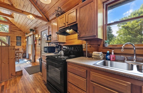 Rogers Cabin | Inviting, charming 2BR, log cabin located in the Scenic Heights neighborhood.