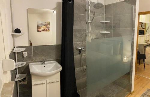 Eberbach Apartment | Kleines Apartment mit begehbarer Dusche im Schlafzimmer