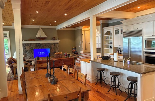 Muskoka Lakes Cottage | Lake Joseph Luxury Rental with 2-story Boathouse. Tennis & Pickleball Optional.
