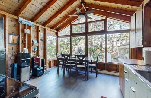 Bremen Cabin | Lakefront cottage with dock, screened porch, & Island in Biscay Pond