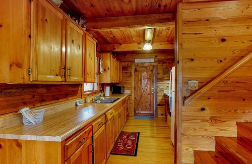 Eureka Springs Cabin | Lakefront dog-friendly log cabin with private boat access, firepit, & grill