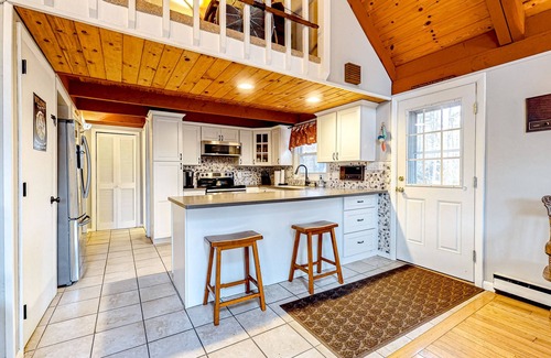 Lake Arrowhead House | Lakefront dog-friendly home with dock, waterfront deck, wood fireplace, & W/D