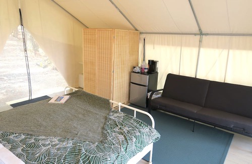 Mariaville Cabin | Lakefront Glamping Tent w/ensuite bathroom, King Bed, Fabulous View, near Acadia