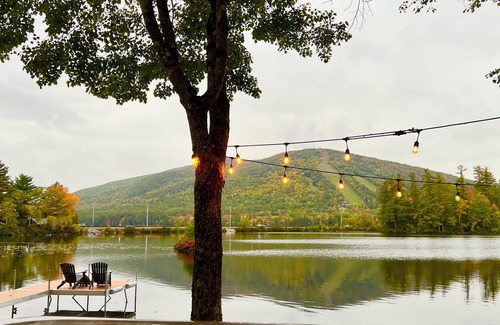 Bridgton House | Lakefront home on Moose Pond with expansive views of Pleasant Mountain + hot tub