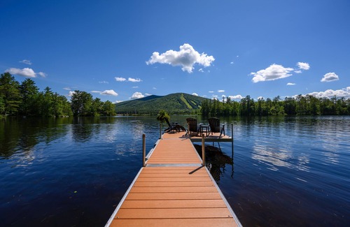 Bridgton House | Lakefront home on Moose Pond with expansive views of Pleasant Mountain + hot tub