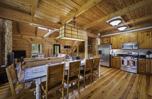 Mentone Cabin | Large authentic 3-story log cabin adjacent to lake. Up to 14 guests.