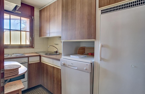 Verbier Apartment | Living room, kitchen with dishwasher, Nespresso machine and microwave, one bedroom with a double bed