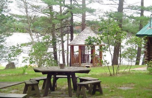 Gaylord House | Log Home On Wequas Lake, snowmobile trails & parking, near skiing, dog-friendly