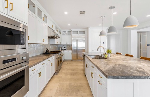 Olde Carlsbad House | Luxe home near the beach with a pool, grill, office, gourmet kitchen, W/D, & AC