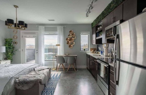 The Nations Apartment | Luxe Studio with Private Deck in Nashville
