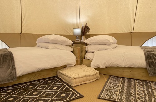 Toppesfield RV Rental | Luxury Bell Tent: Countryside Escape with Private Kitchen & Bathroom.