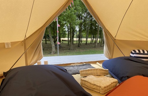 Toppesfield RV Rental | Luxury Bell Tent: Countryside Escape with Private Kitchen & Bathroom.
