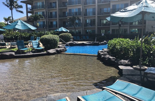 Kapaa Condo | Luxury Condo-2Waterslides, 3 hottubs, huge pool, BBQ’s, AC, WiFi & 3-75” TV’s