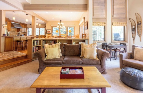 Warm Springs House | Luxury Warm Springs Retreat: Riverfront, Hot Tub, & Steps to Lifts