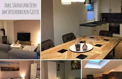 Geeste Apartment | Luxus Ferienwohnung für 6 P. mit Sauna & Holzofen - am Wasser und in Strandnähe