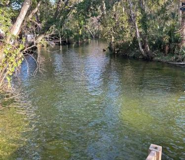 Weeki Wachee Gardens Villa | Main River Retreat hot tub, canoe with trolling motor