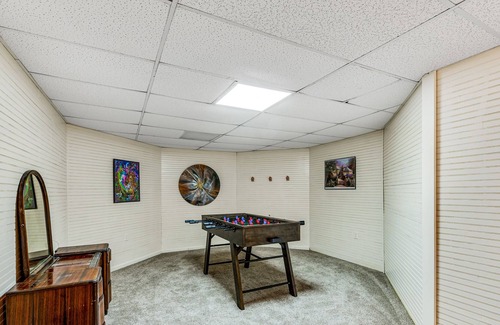 Town of Milo House | Majestic lakefront dog-friendly home with game room, fireplace, partial AC