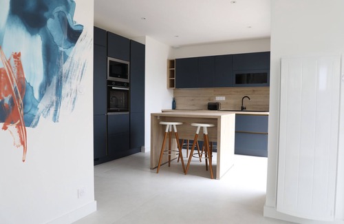 Pirou Apartment | Marine Blue Apartment Terrace and Sauna
