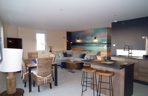 Pirou Apartment | Marine Blue Apartment Terrace and Sauna