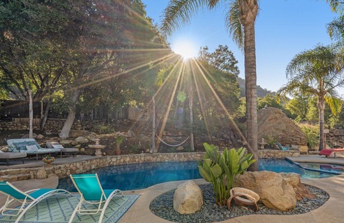 Calabasas House | Mediterranean paradise with lovely pool & spa, mountain-view yoga deck & patios